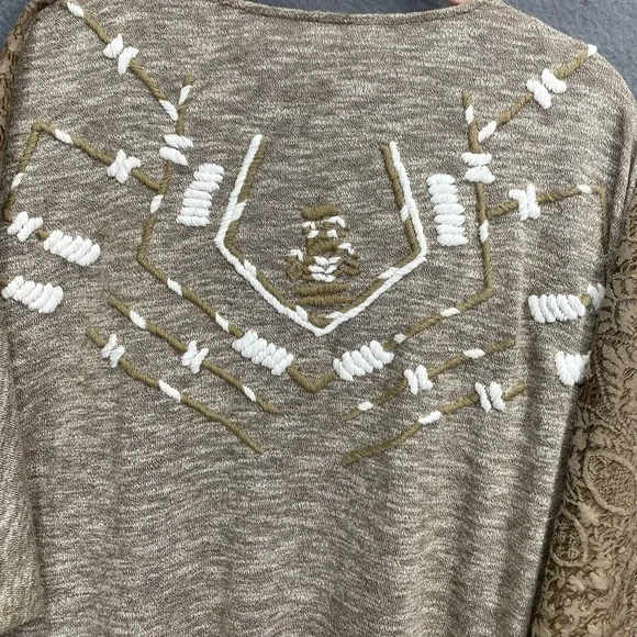 BKE Gimmicks‎ Cardigan Sz Med Kimono Embroidered Open Fringe S/S Open Neutral - Picture 3 of 9
